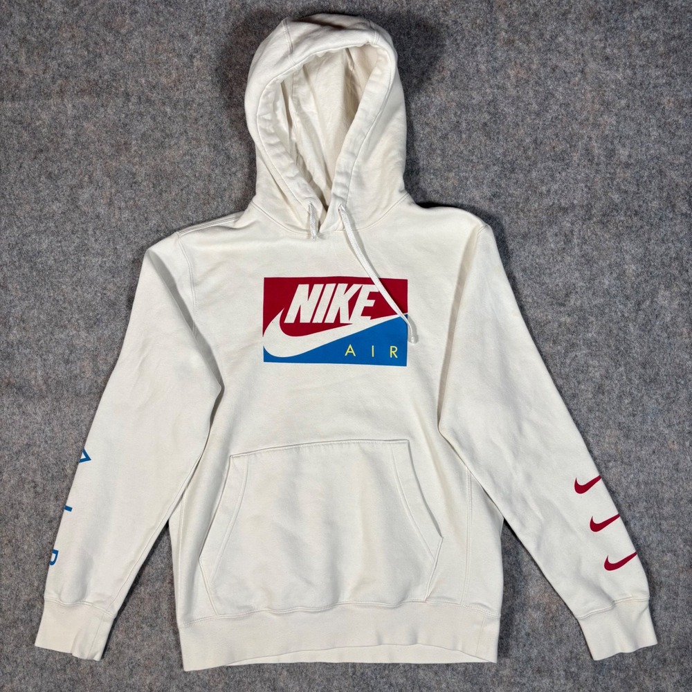 Nike Air Hoodie Mens S NSW Cream Box Logo Pullover Sweatshirt BV5132-133 *Marks